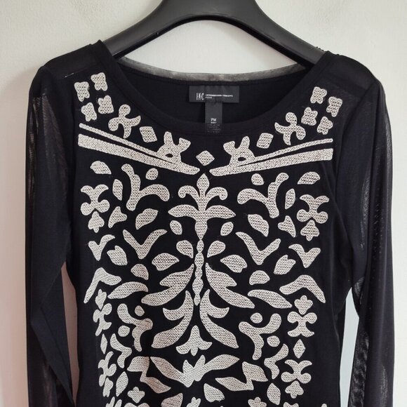 Ladies SZ PM Inc Black Mesh Embroidered Long-Sleeve Top - Picture 2 of 4